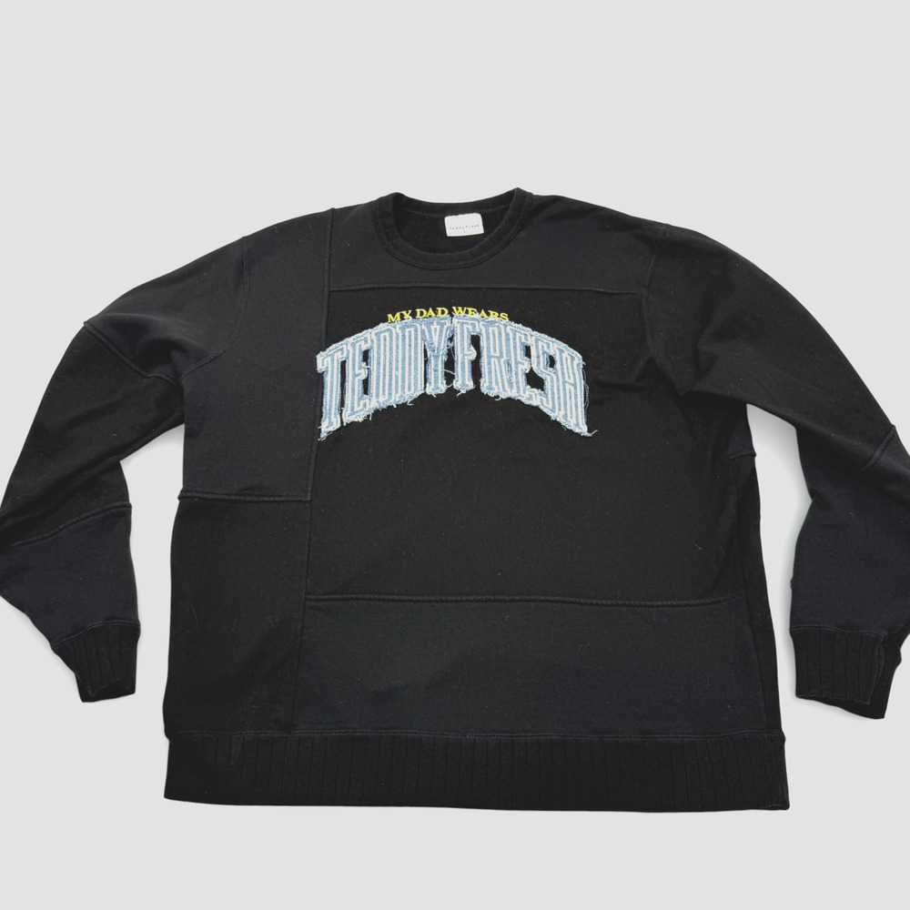 My Dad Wears Teddy Fresh Crewneck Sweatshirt Mens Large Embroidered Patch